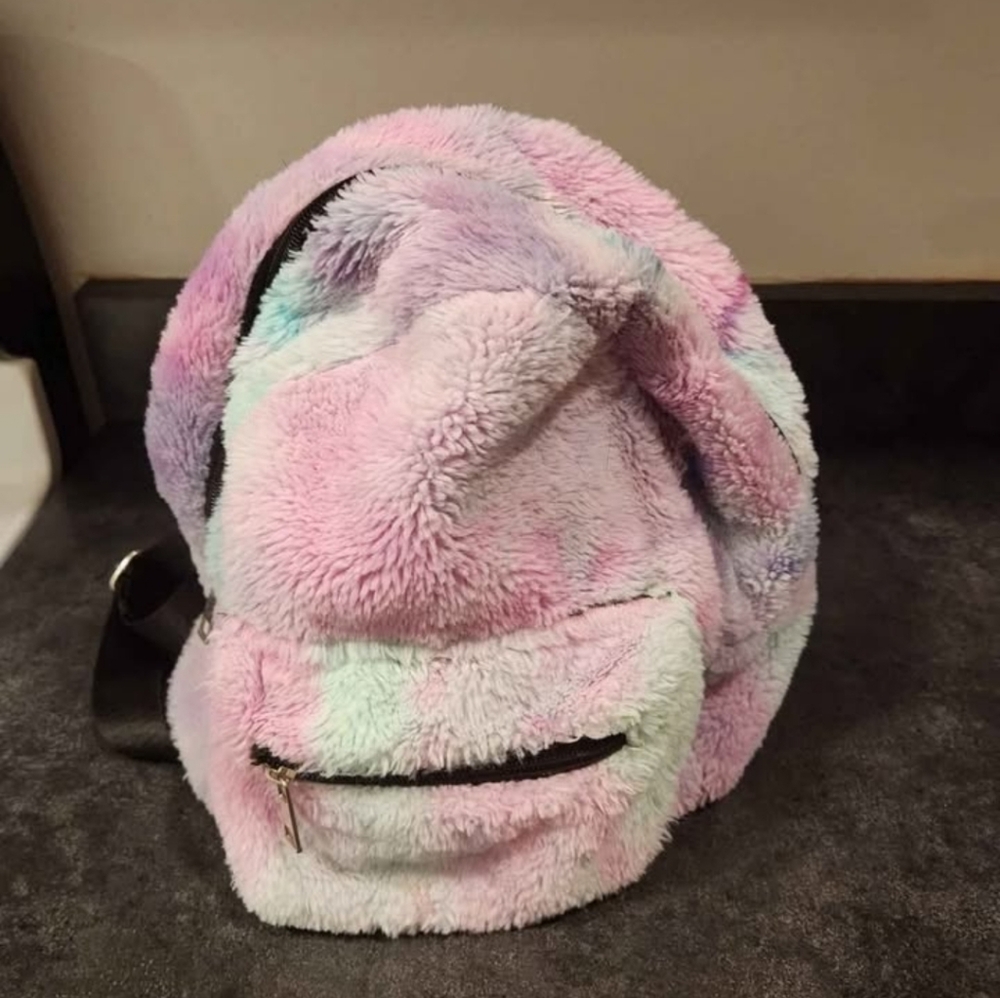Pastel Tie-Dye Fuzzy Backpack